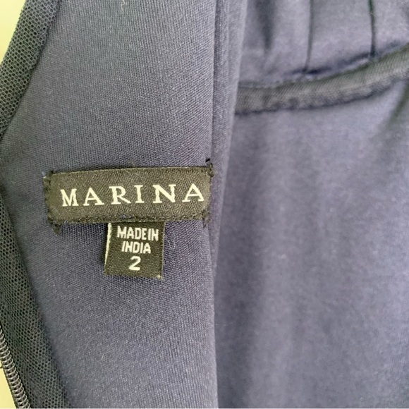 MARINA Deco Beaded Mesh A Line Gown with Godet Skirt Navy Size 2 NWT - Picture 10 of 12